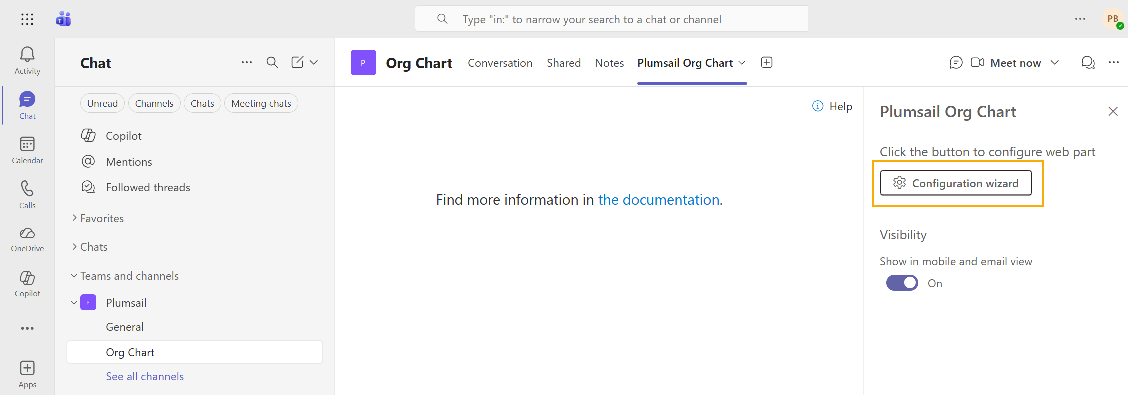 Open Org Chart configuration in Microsoft Teams