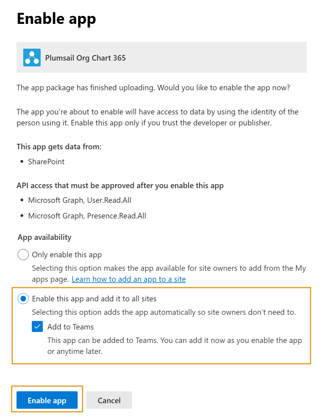 Enable Org Chart app
