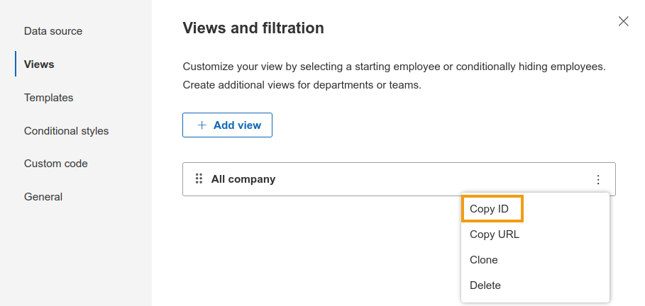 View ID copied from Org Chart Views panel