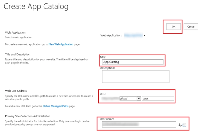 Create app catalog form