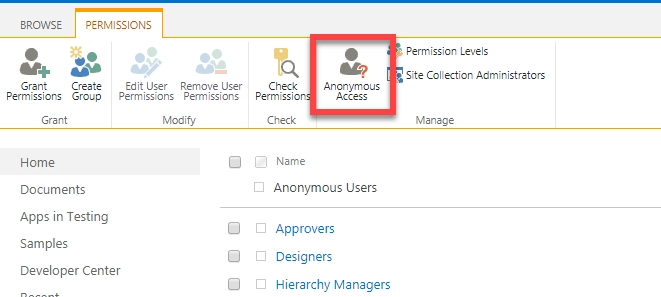 Anonymous Access Ribbon Location