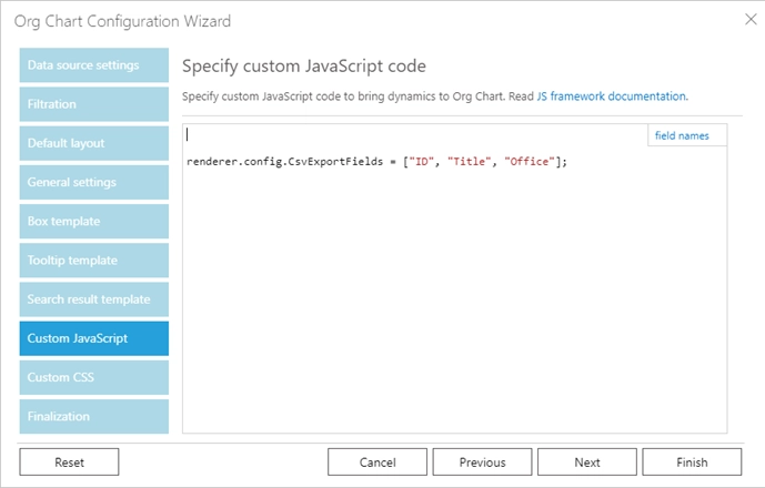 CSV export fields