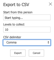 Export to CSV menu