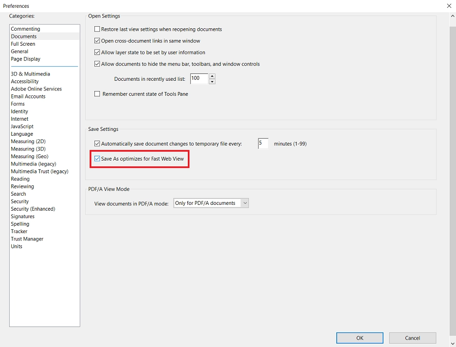 Acrobat preferences