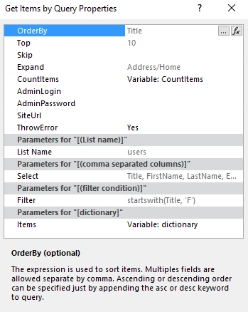 Select Items by Query Additional property