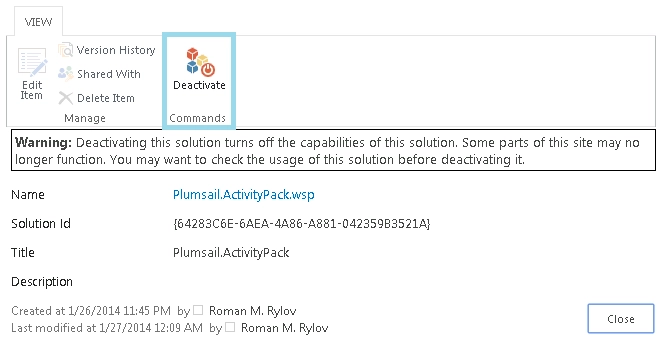 SharePoint Deactivate Solution