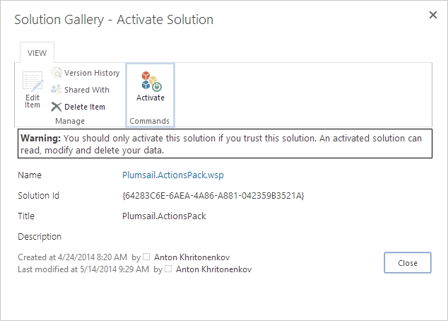SharePoint Activate Solution