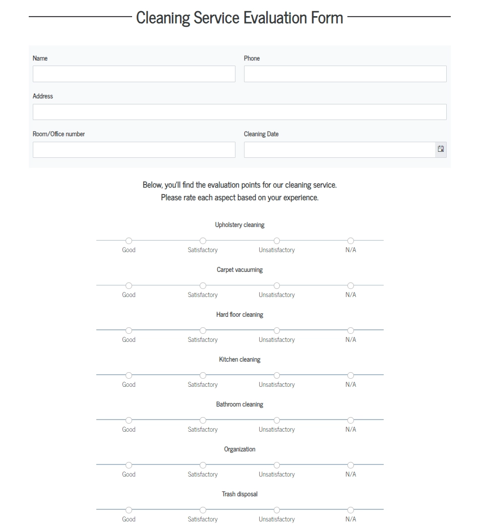 cleaning service evaluation form