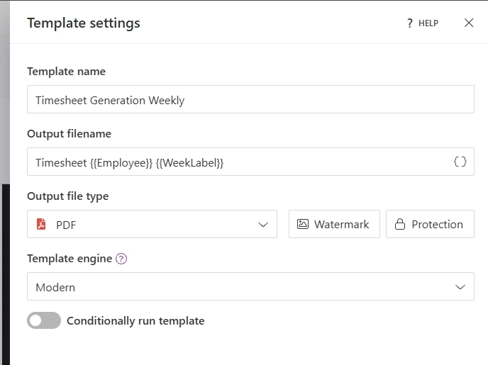 Template settings