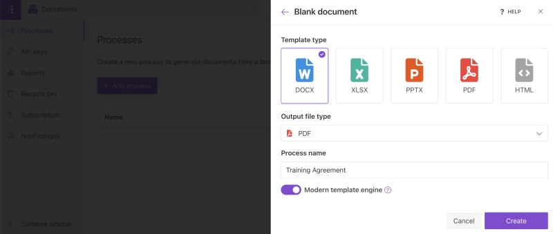 Creating a new Plumsail Documents process from an Airtable integration