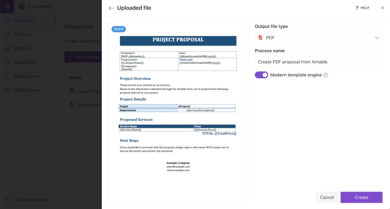 Upload template and name process