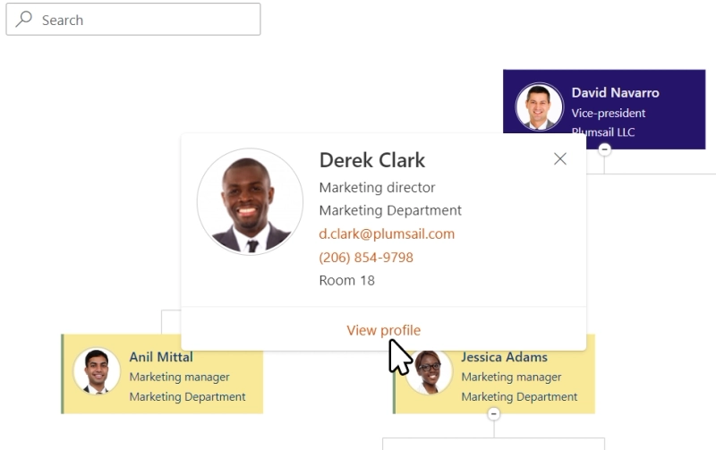 View Microsoft profile cards from SharePoint Org Chart