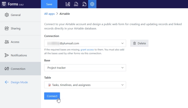 Create connection with Airtable