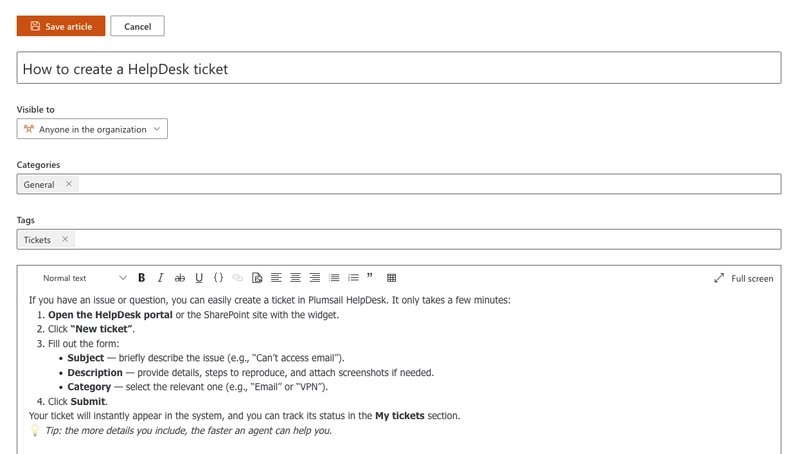 Create article