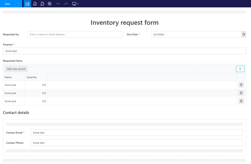 Inventory request form in Plumsail Forms designer