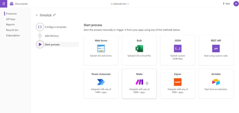 Start process step with Make selected