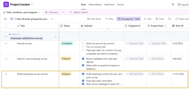 Highlight of an Airtable