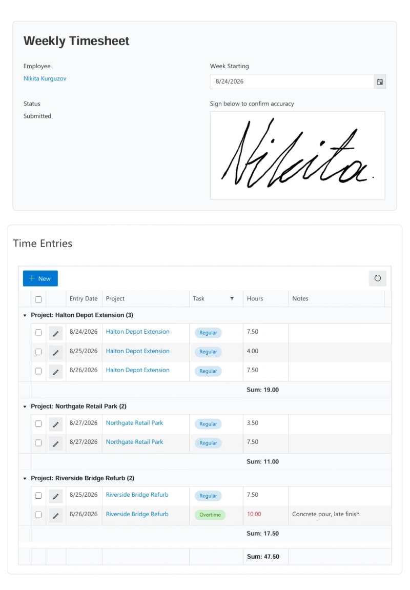 Exported timesheet PDF