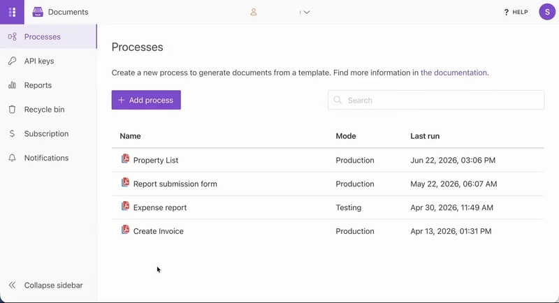 Create a process in Plumsail Documents to convert SharePoint list items to PDF