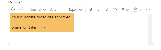 Type in the body of the notification about the result of the approval workflow