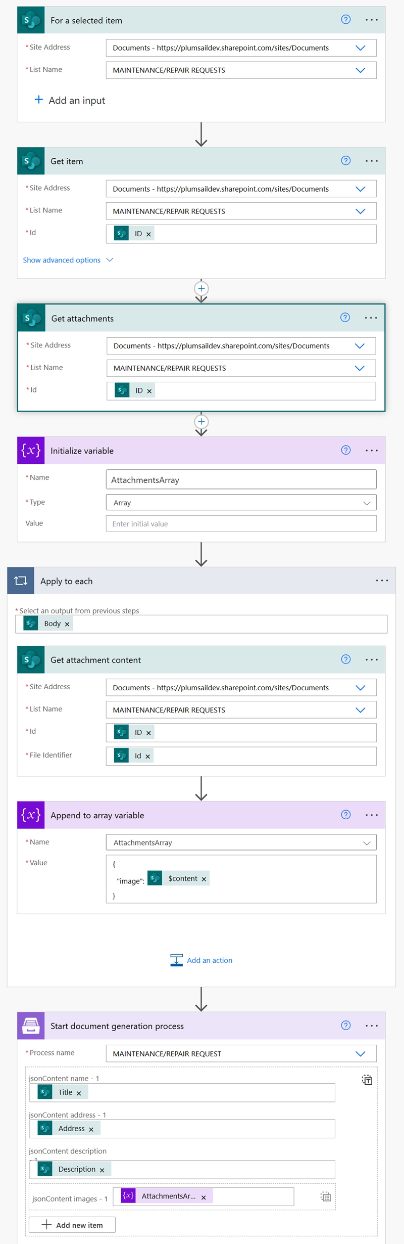 populate images into excel from sp list flow