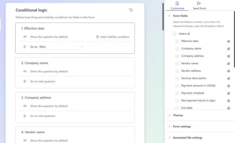 Structured document generation - form settings