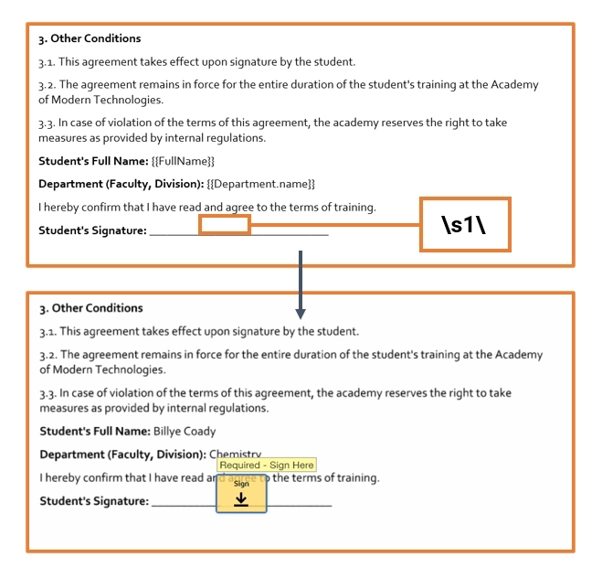 Using tag in template and converting them into signature field