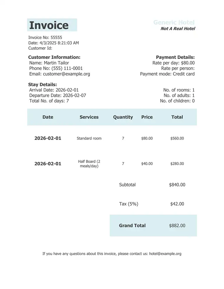 Hotel invoice