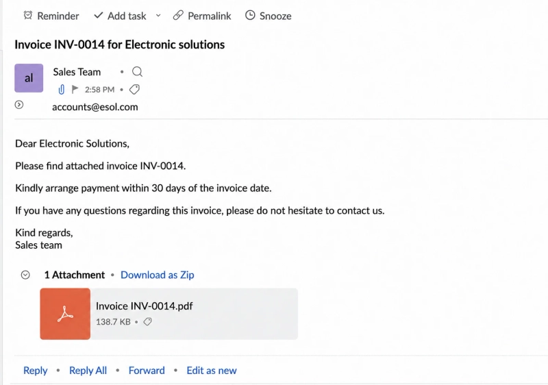 Email with generated invoice