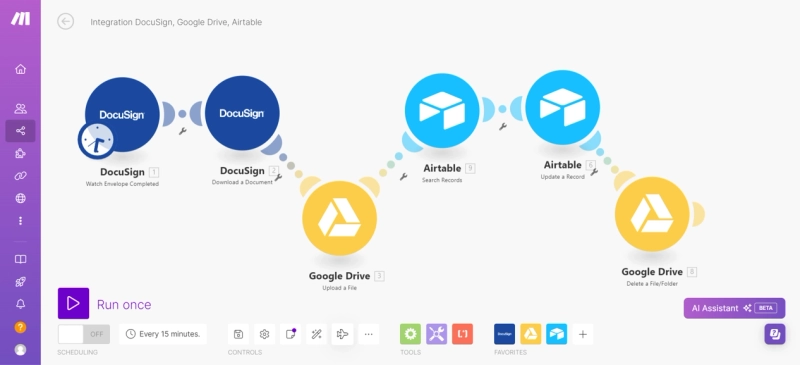 Scenario to extract a signed document from DocuSign and attach it to an Airtable record