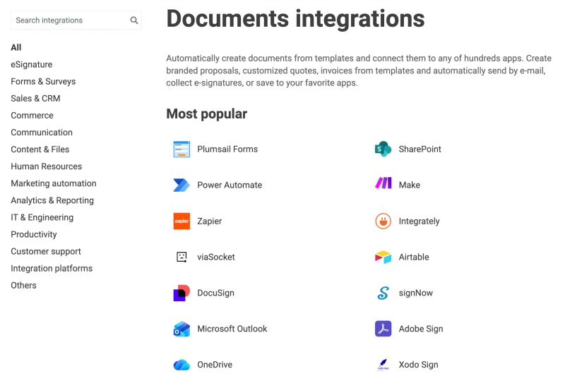 Plumsail Documents integrations