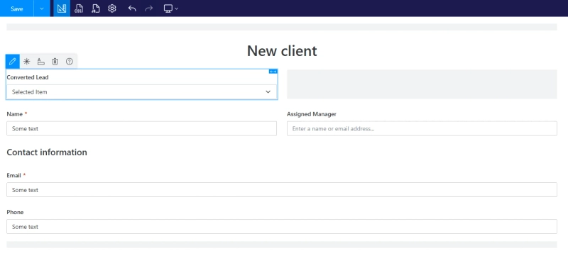 New client form in Plumsail Forms designer