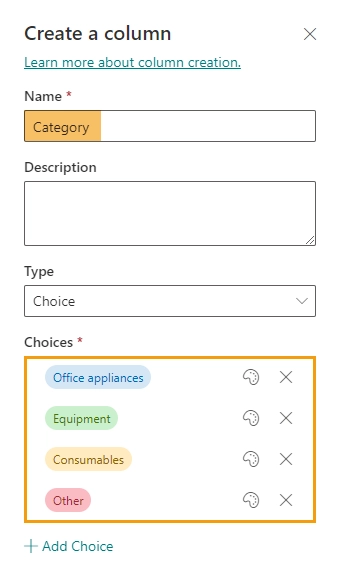 Create an Category SharePoint column