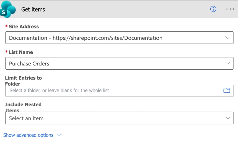 Get item action in Power Automate to populate a template from SharePoint list