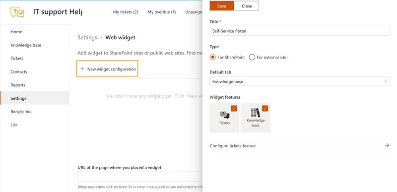 Widget configuration