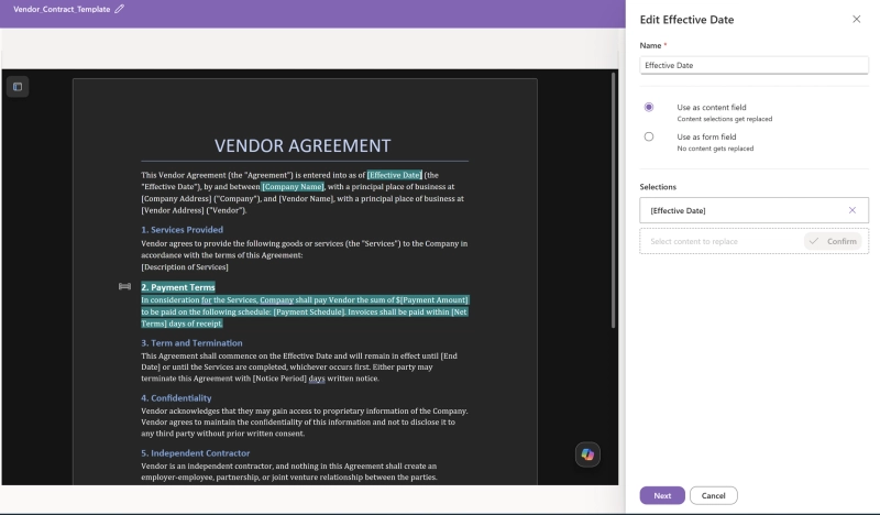Content assembly interface - adding placeholders