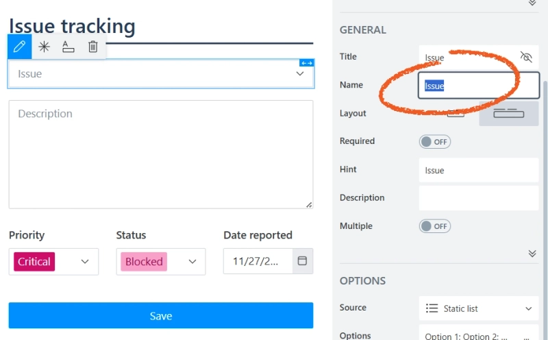 Copy field name in Plumsail Forms