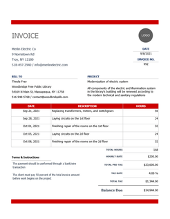 Hourly invoice