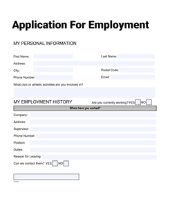 Application for employment