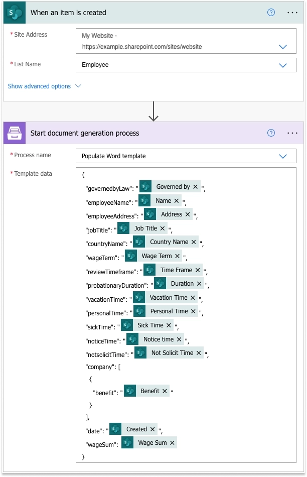 Set up action in the flow