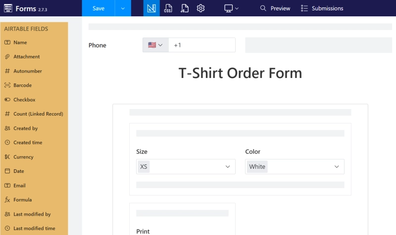 Add Airtable fields to the form