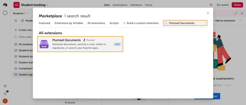 Adding Plumsail Documents extension to Airtable base