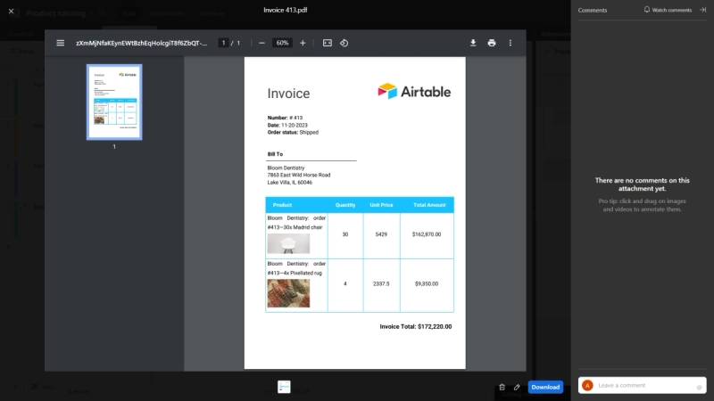 line items documents from Airtable