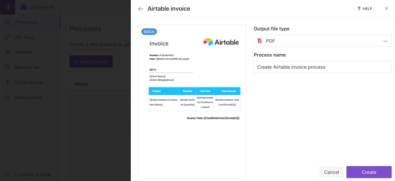 Create Airtable invoice process