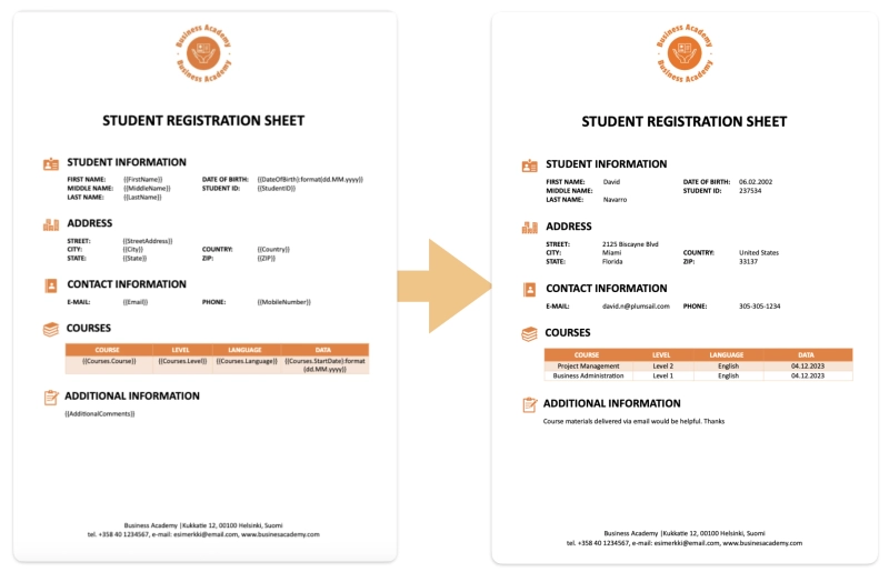 Automate Student Registration Process for Courses template filled
