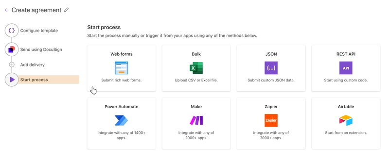 start process with form