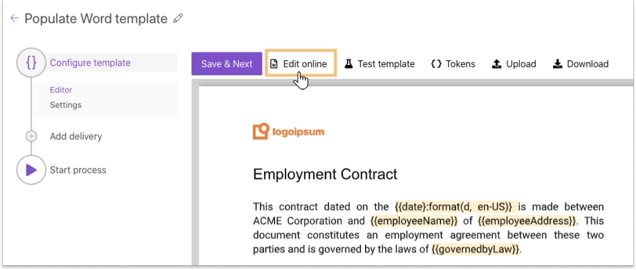 Configure document template
