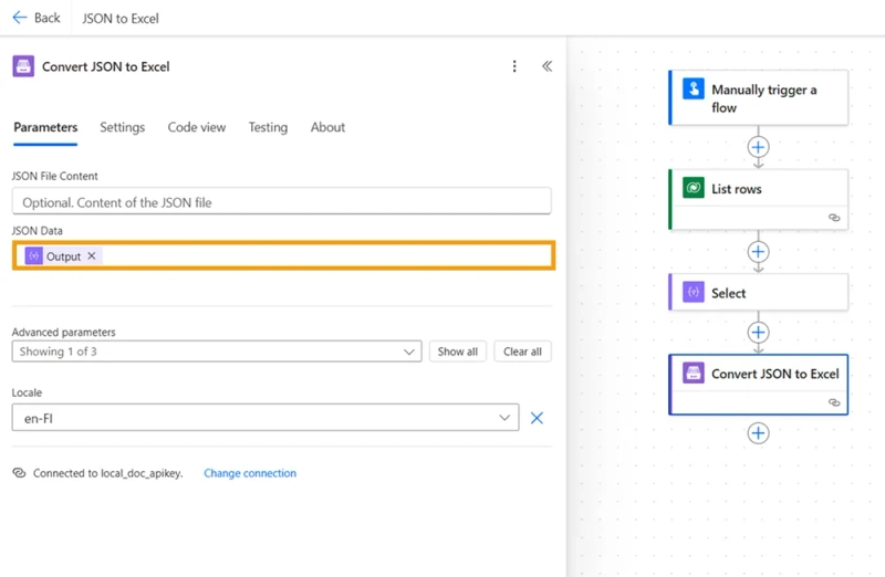 Convert JSON to Excel action in Power Automate