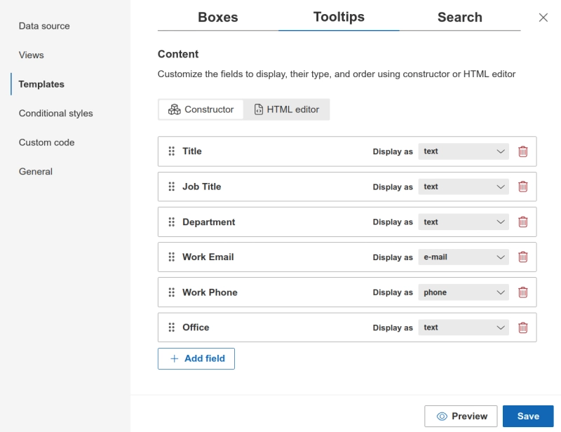 Template settings in Plumsail Org Chart