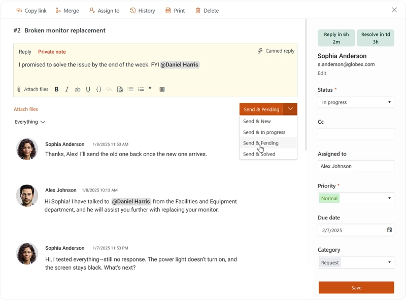 View on how to submit a request ticket in SharePoint HelpDesk Ticketing System